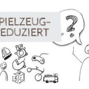 Illustration eines Berges Spielzeugs. Text: Spielzeug reduziert