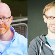 Foto von Dirk Fiebelkorn und Christopher End zur Podcastfolge "kooperative Spiele für die ganze Familie"