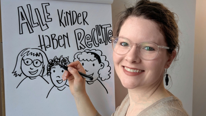 Porträt von anna Lena Wollny vor einem Plipchart