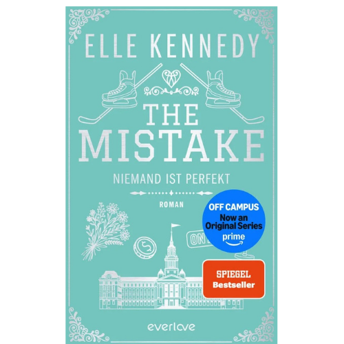 mistake Buch-Cover "The Mistake": Mintgrünes Cover mit Buchtitel, darunter in weiß das College